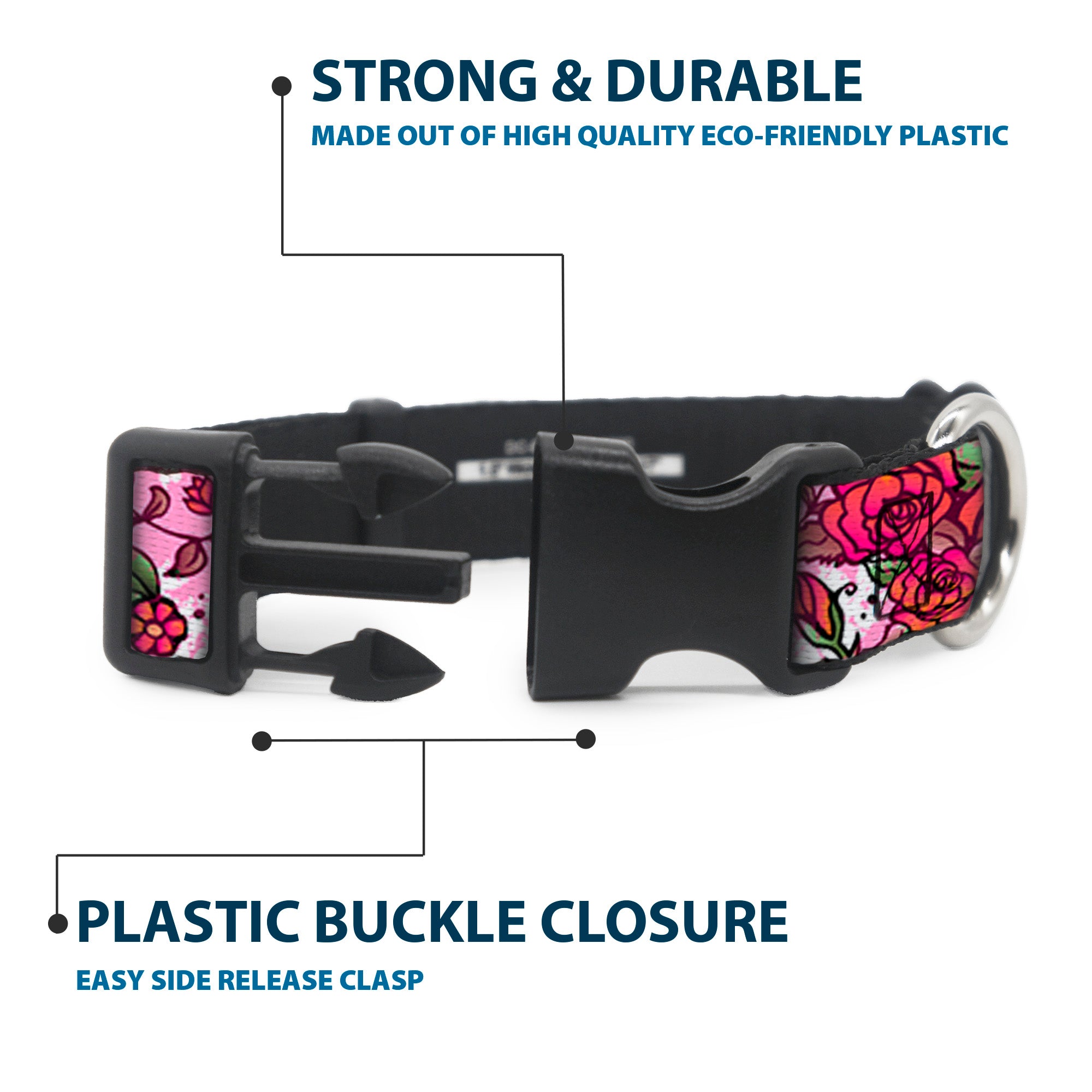 Plastic Clip Collar - Born to Blossom Pink Plastic Clip Collars Buckle-Down