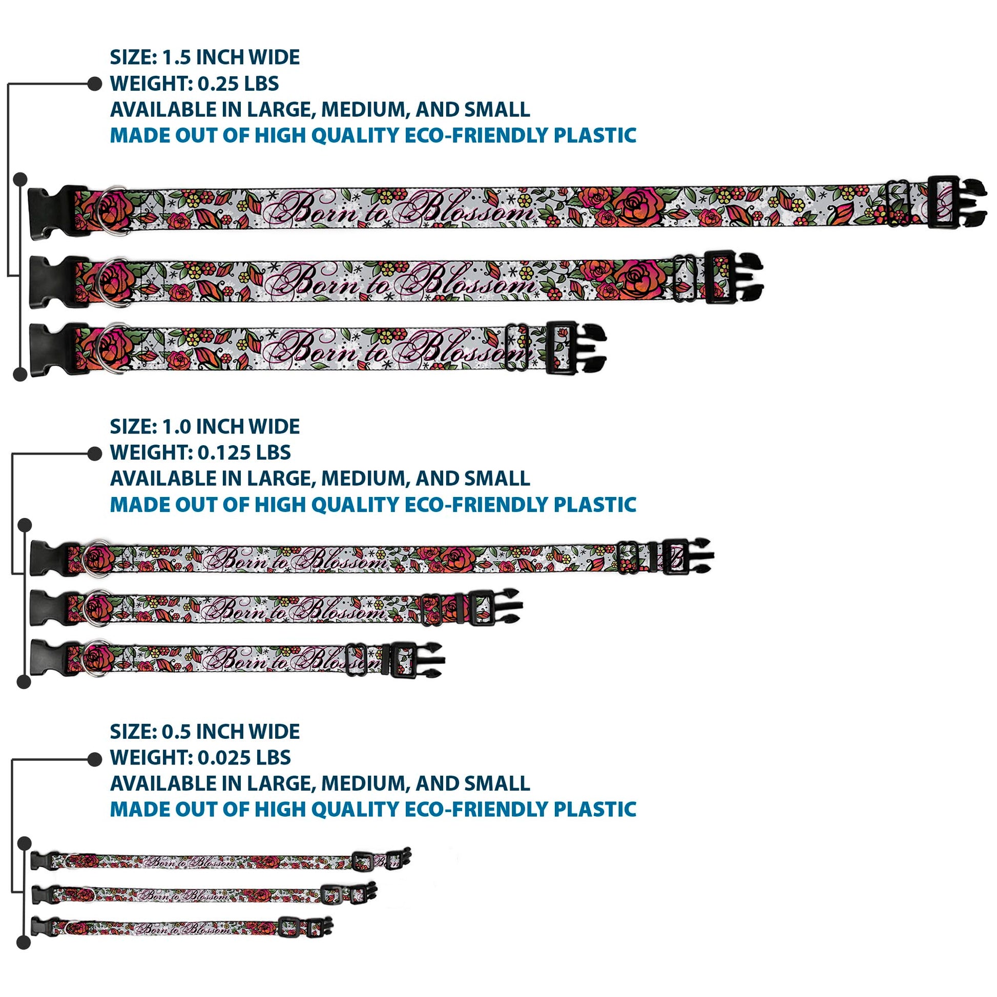 Plastic Clip Collar - Born to Blossom White Plastic Clip Collars Buckle-Down