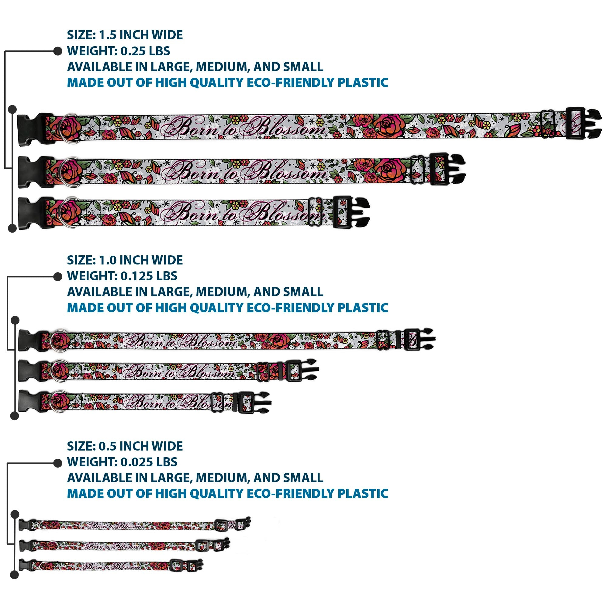 Plastic Clip Collar - Born to Blossom White Plastic Clip Collars Buckle-Down