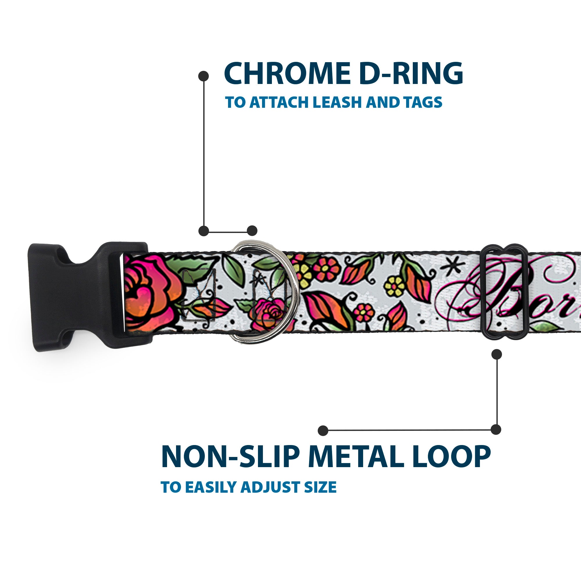 Plastic Clip Collar - Born to Blossom White Plastic Clip Collars Buckle-Down