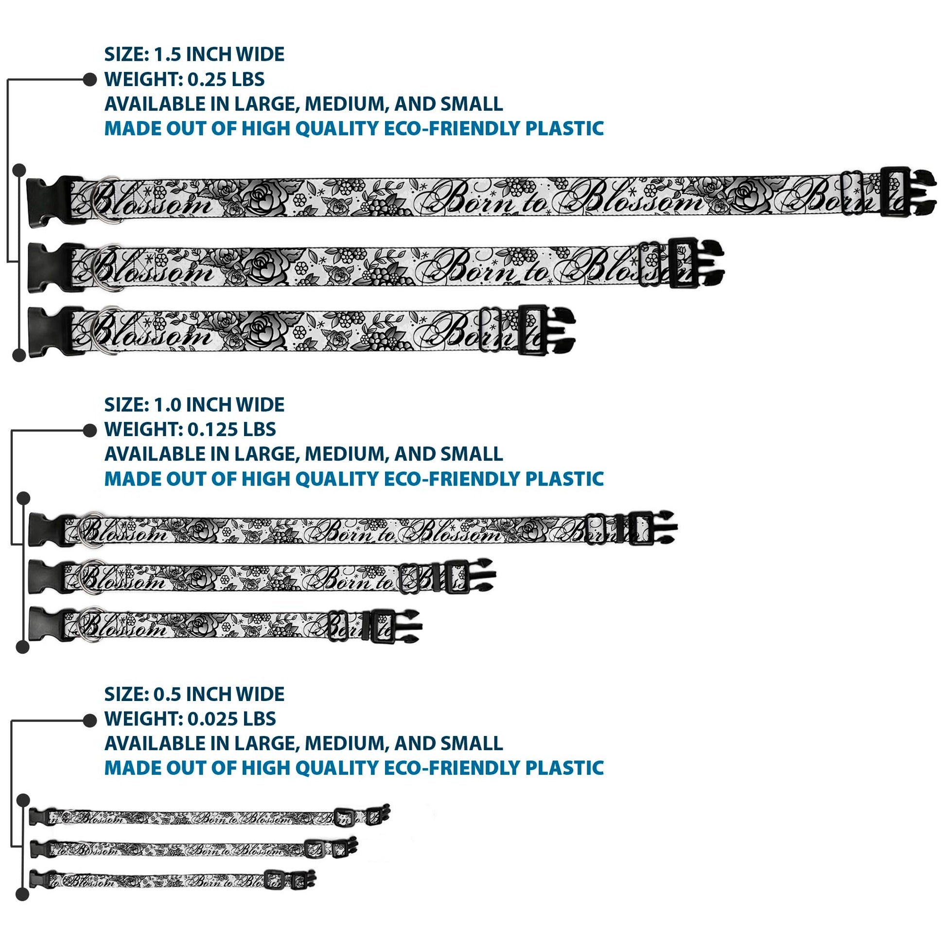 Plastic Clip Collar - Born to Blossom Black/White Plastic Clip Collars Buckle-Down