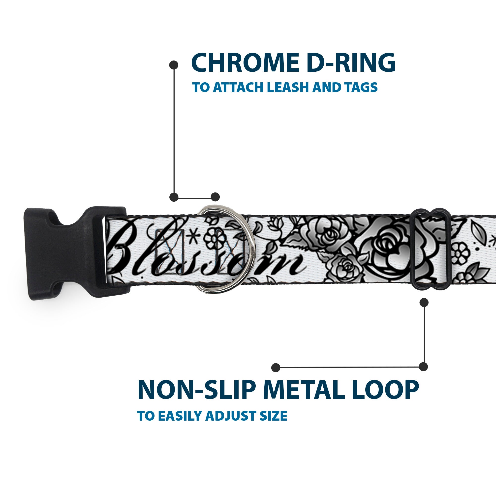 Plastic Clip Collar - Born to Blossom Black/White Plastic Clip Collars Buckle-Down