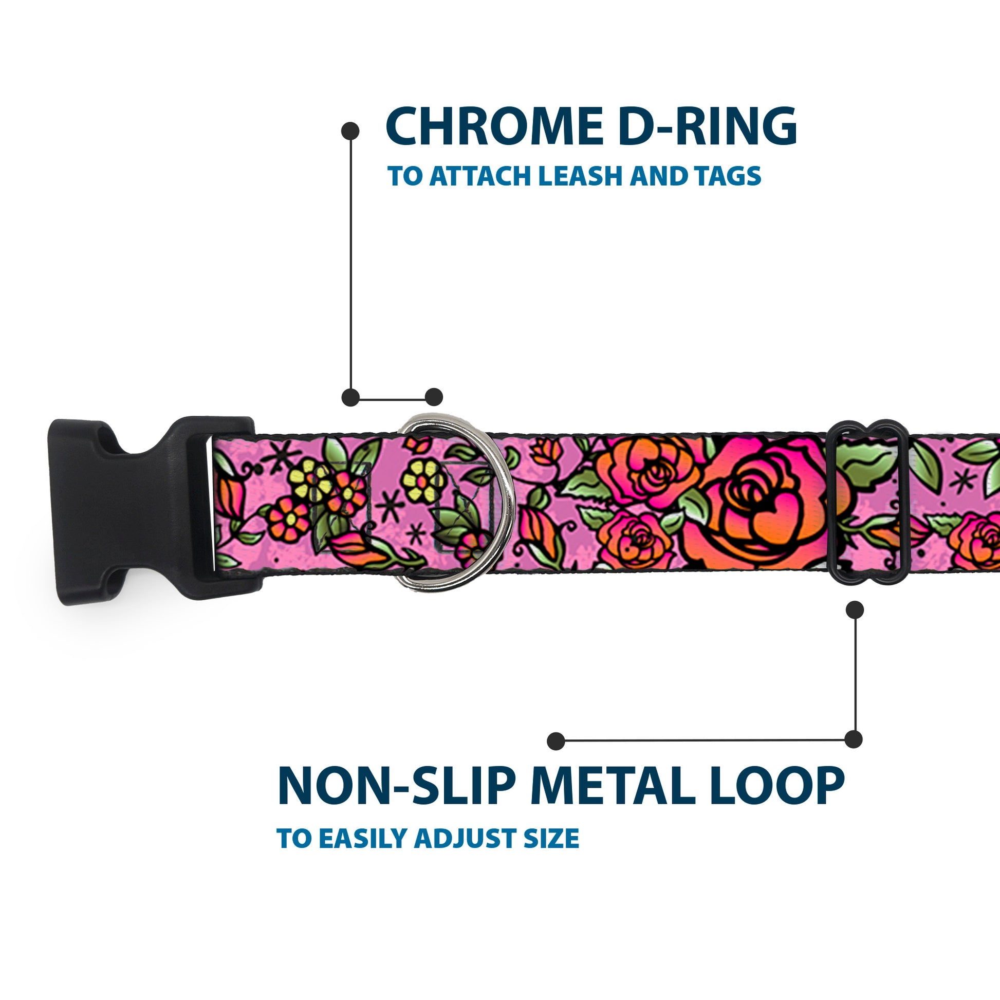 Plastic Clip Collar - Born to Blossom CLOSE-UP Pink Plastic Clip Collars Buckle-Down