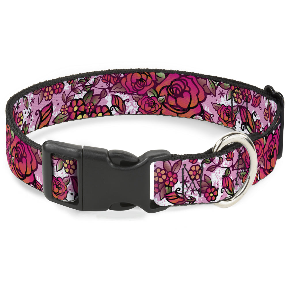 Plastic Clip Collar - Born to Blossom CLOSE-UP White Plastic Clip Collars Buckle-Down