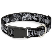 Plastic Clip Collar - Born to Raise Hell Black/White Plastic Clip Collars Buckle-Down