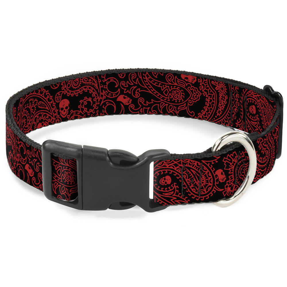 Plastic Clip Collar - Bandana/Skulls Black/Red Plastic Clip Collars Buckle-Down