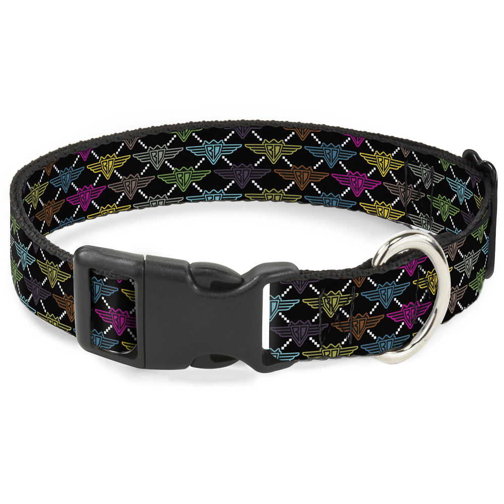 Plastic Clip Collar - BD Monogram Black/Multi Neon Plastic Clip Collars Buckle-Down