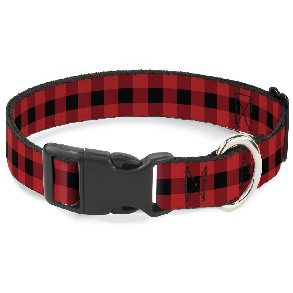 Plastic Clip Collar - Buffalo Plaid Black/Red Plastic Clip Collars Buckle-Down