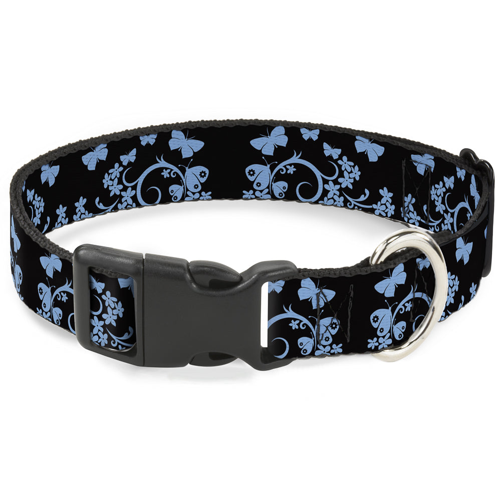 Plastic Clip Collar - Butterfly Garden Black/Blue Plastic Clip Collars Buckle-Down