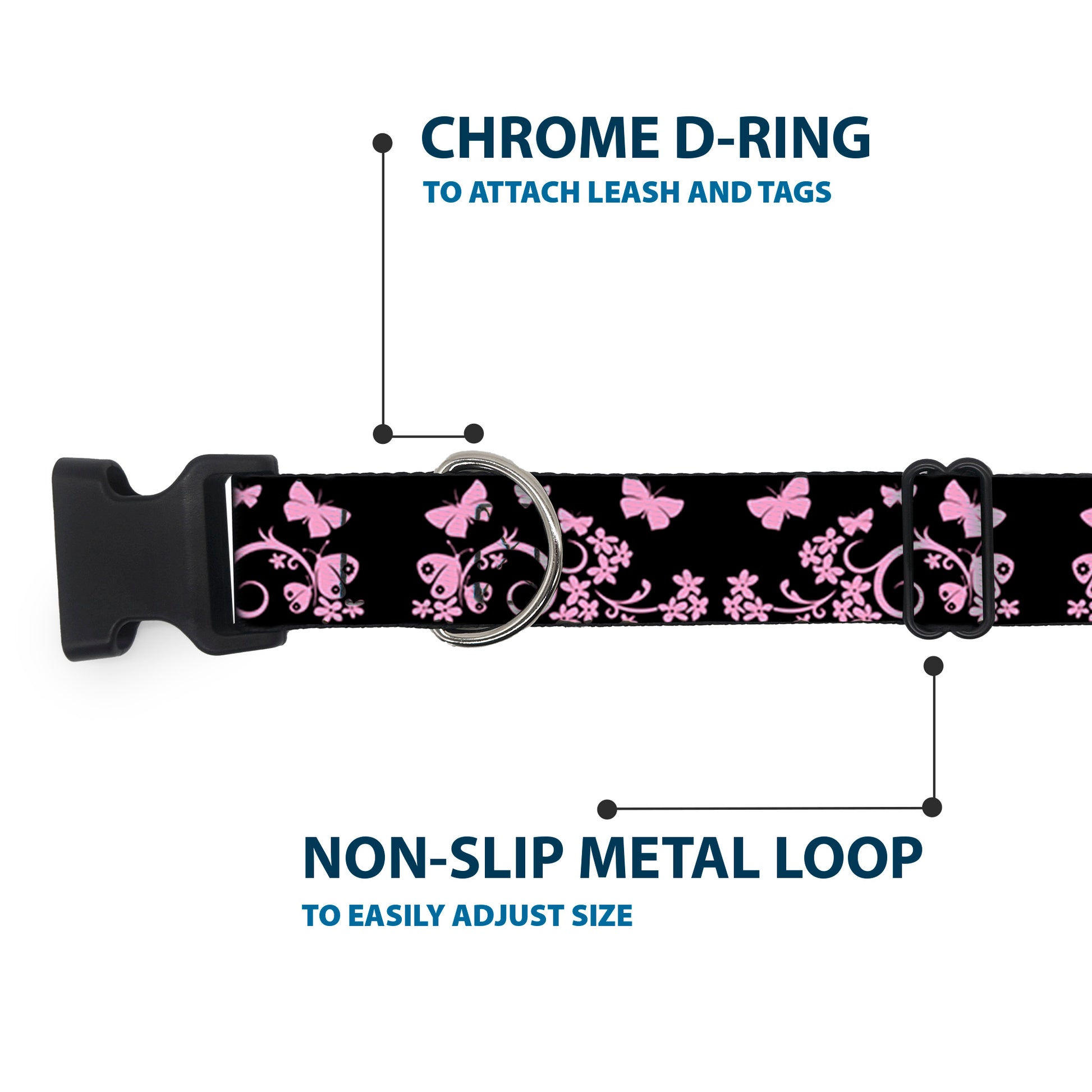 Plastic Clip Collar - Butterfly Garden Black/Pink Plastic Clip Collars Buckle-Down