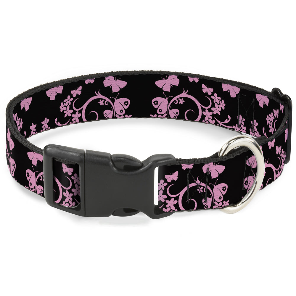 Plastic Clip Collar - Butterfly Garden Black/Pink Plastic Clip Collars Buckle-Down