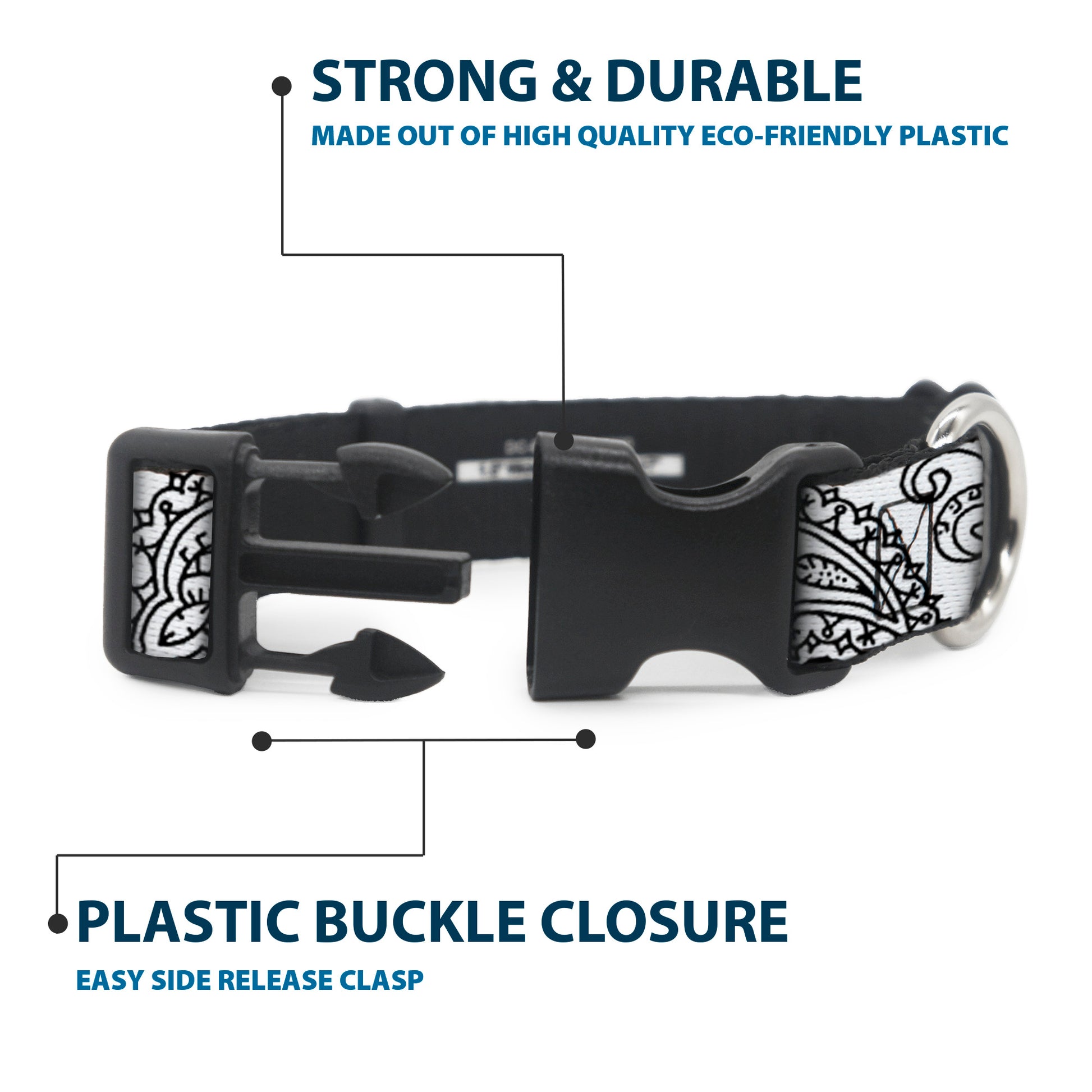 Plastic Clip Collar - Bandana/Skulls White/Black Plastic Clip Collars Buckle-Down