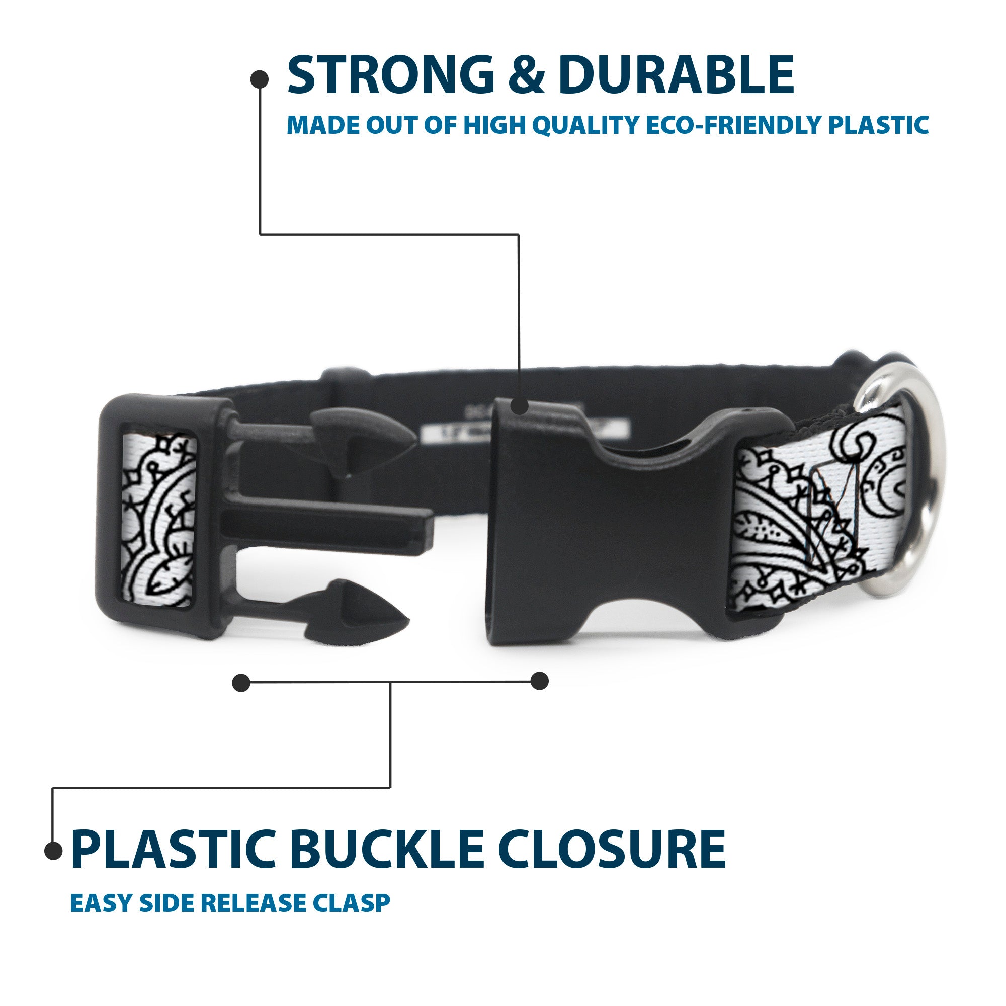 Plastic Clip Collar - Bandana/Skulls White/Black Plastic Clip Collars Buckle-Down