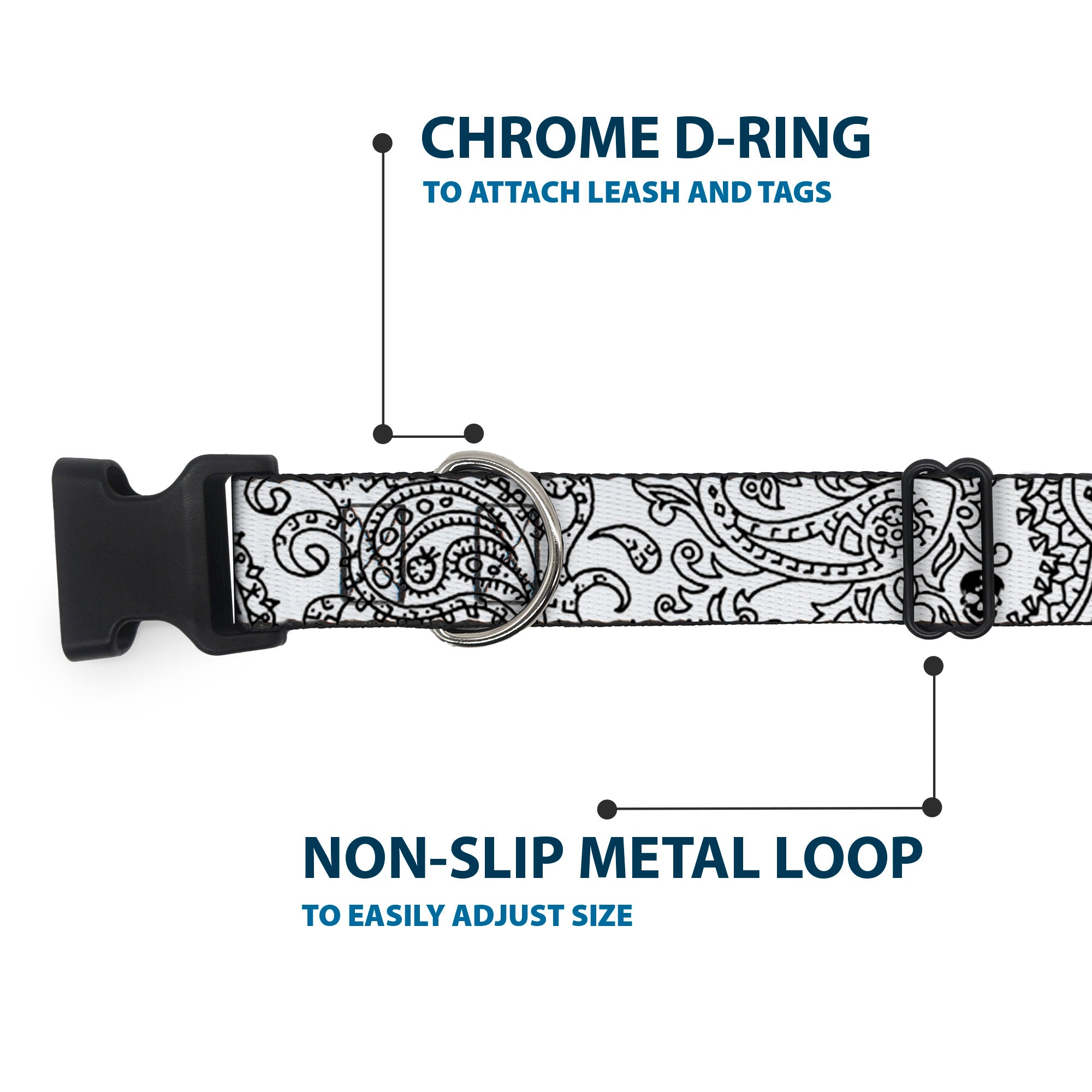 Plastic Clip Collar - Bandana/Skulls White/Black Plastic Clip Collars Buckle-Down