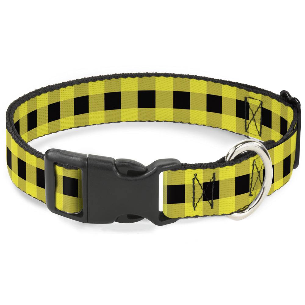 Plastic Clip Collar - Buffalo Plaid Black/Neon Yellow Plastic Clip Collars Buckle-Down