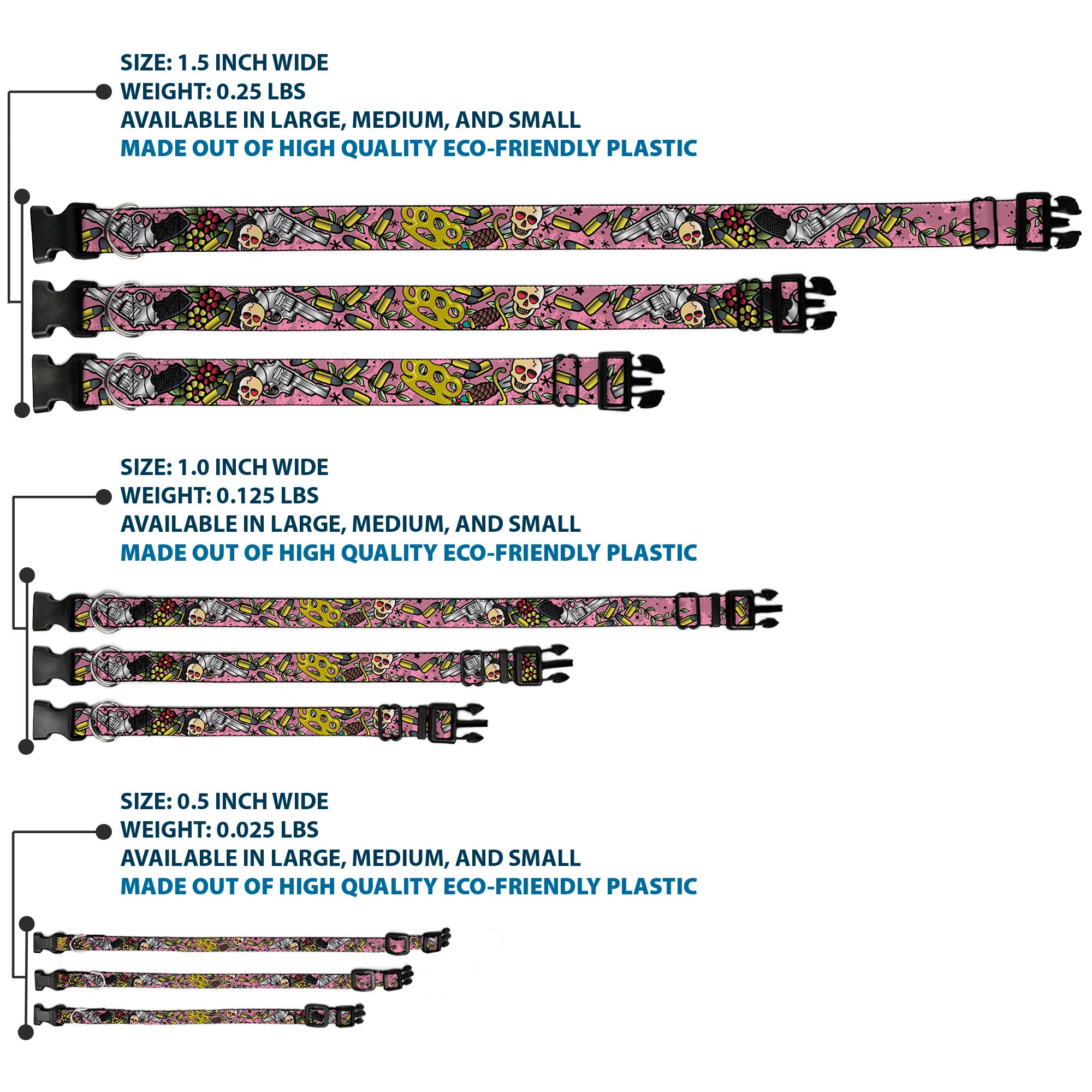 Plastic Clip Collar - Born to Raise Hell CLOSE-UP Pink Plastic Clip Collars Buckle-Down