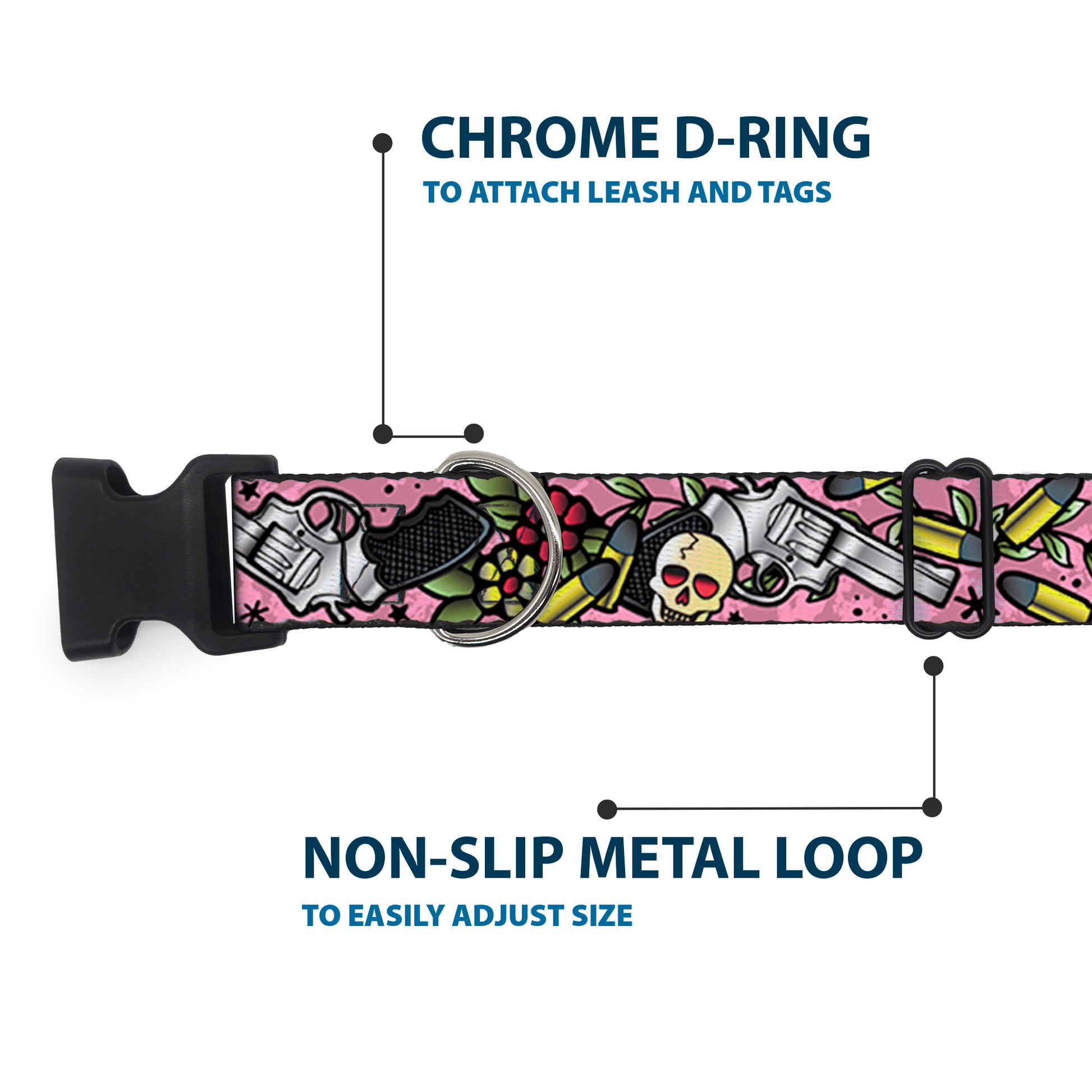 Plastic Clip Collar - Born to Raise Hell CLOSE-UP Pink Plastic Clip Collars Buckle-Down