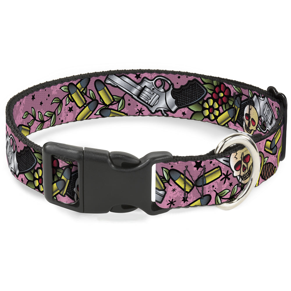 Plastic Clip Collar - Born to Raise Hell CLOSE-UP Pink Plastic Clip Collars Buckle-Down