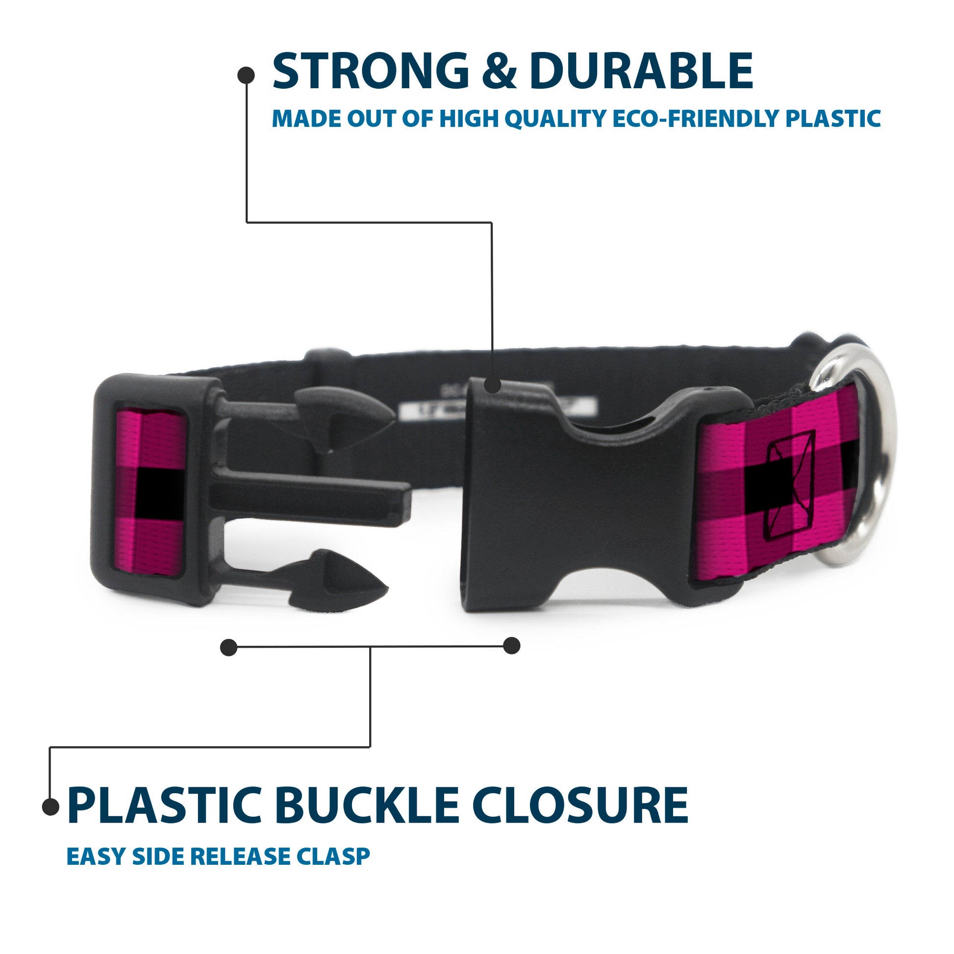 Plastic Clip Collar - Buffalo Plaid Black/Fuchsia Plastic Clip Collars Buckle-Down