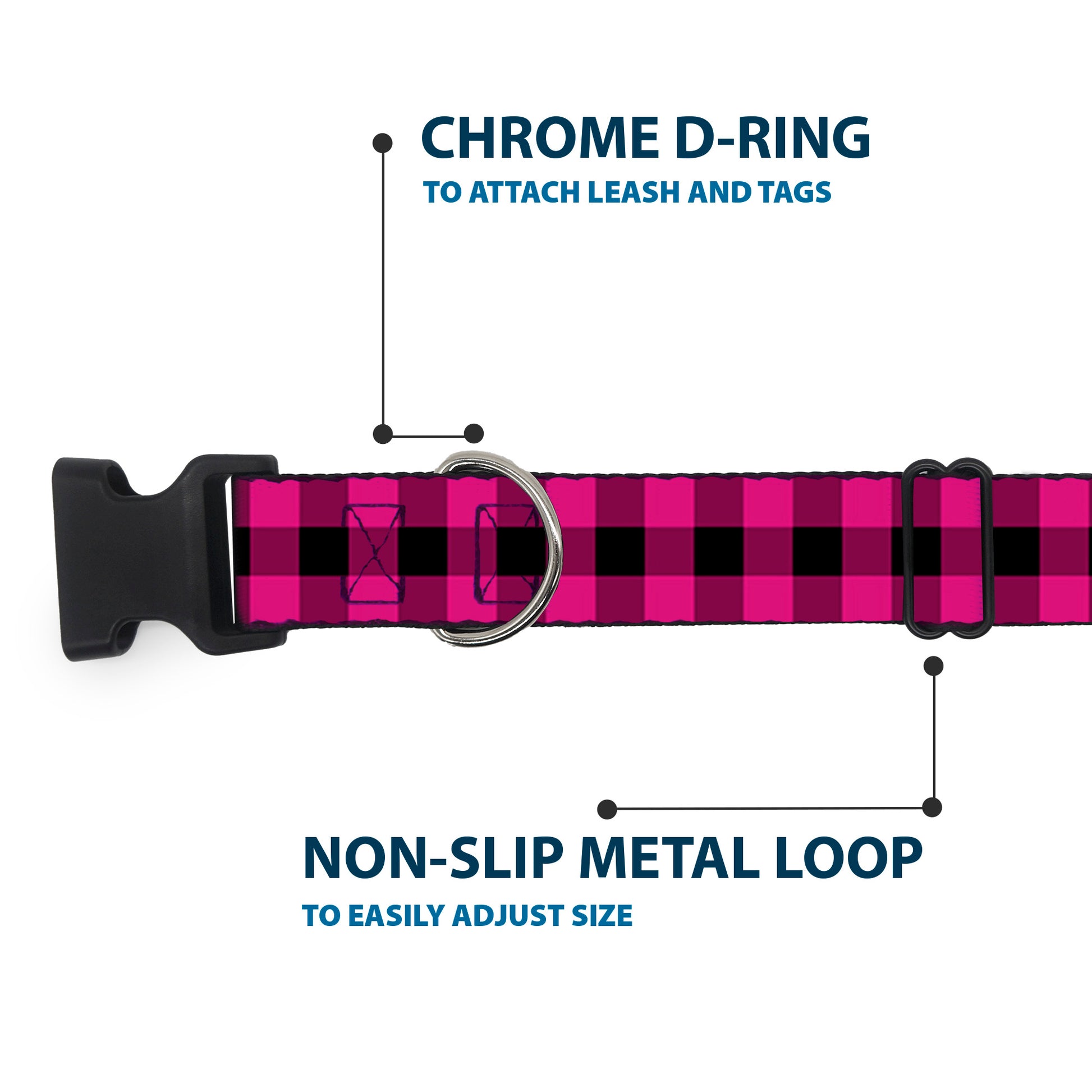 Plastic Clip Collar - Buffalo Plaid Black/Fuchsia Plastic Clip Collars Buckle-Down