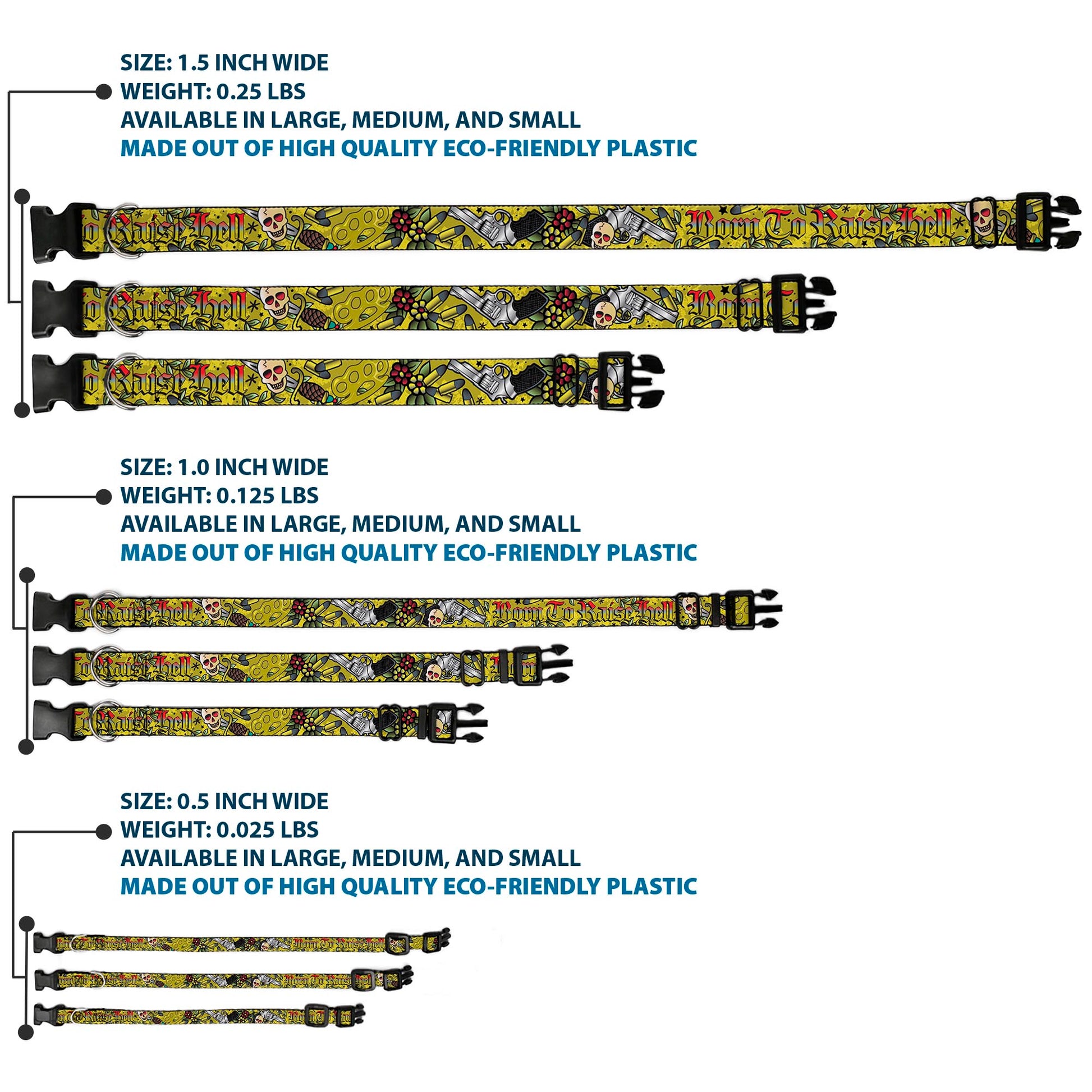 Plastic Clip Collar - Born to Raise Hell Yellow Plastic Clip Collars Buckle-Down