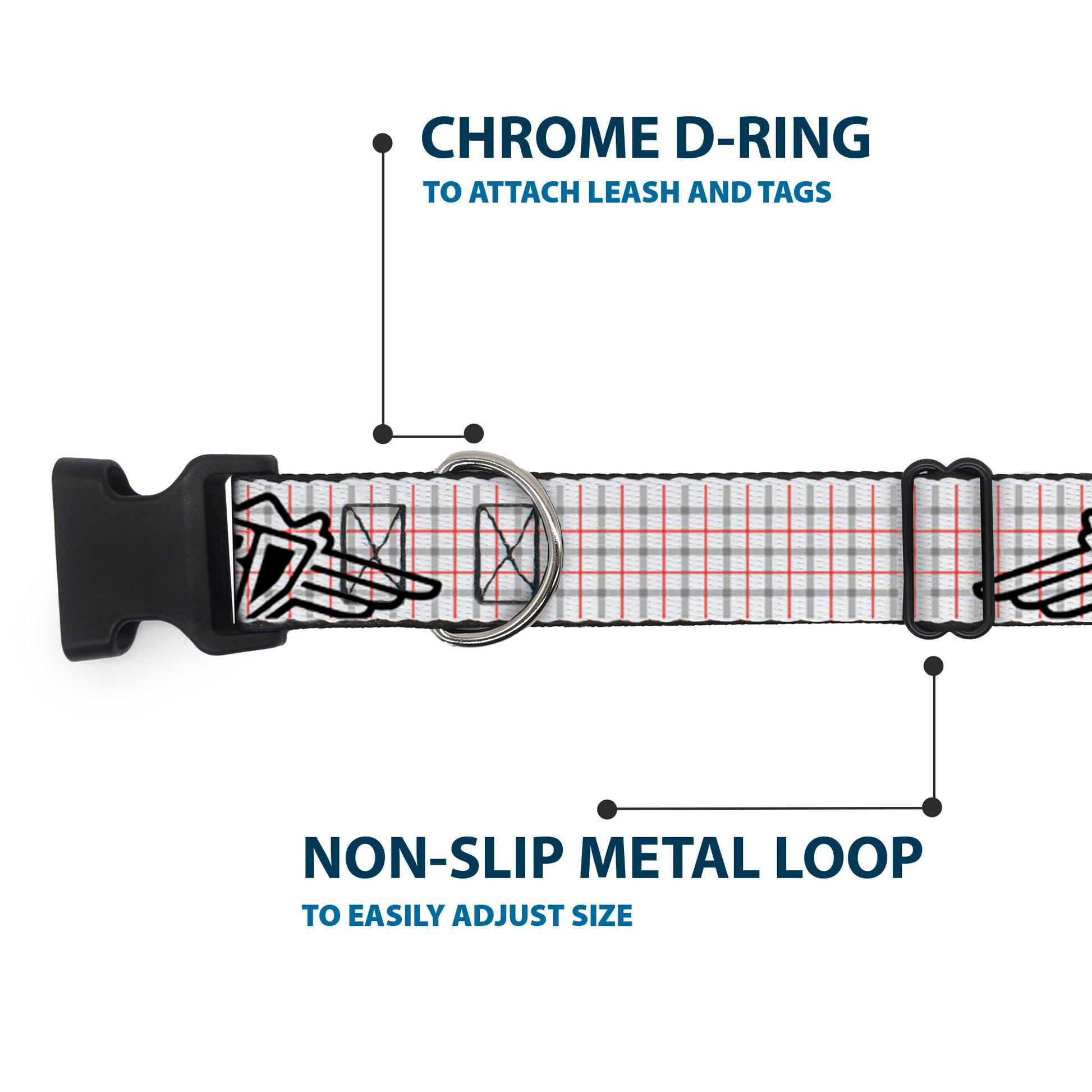 Plastic Clip Collar - BD Plaid White/Gray/Red Plastic Clip Collars Buckle-Down