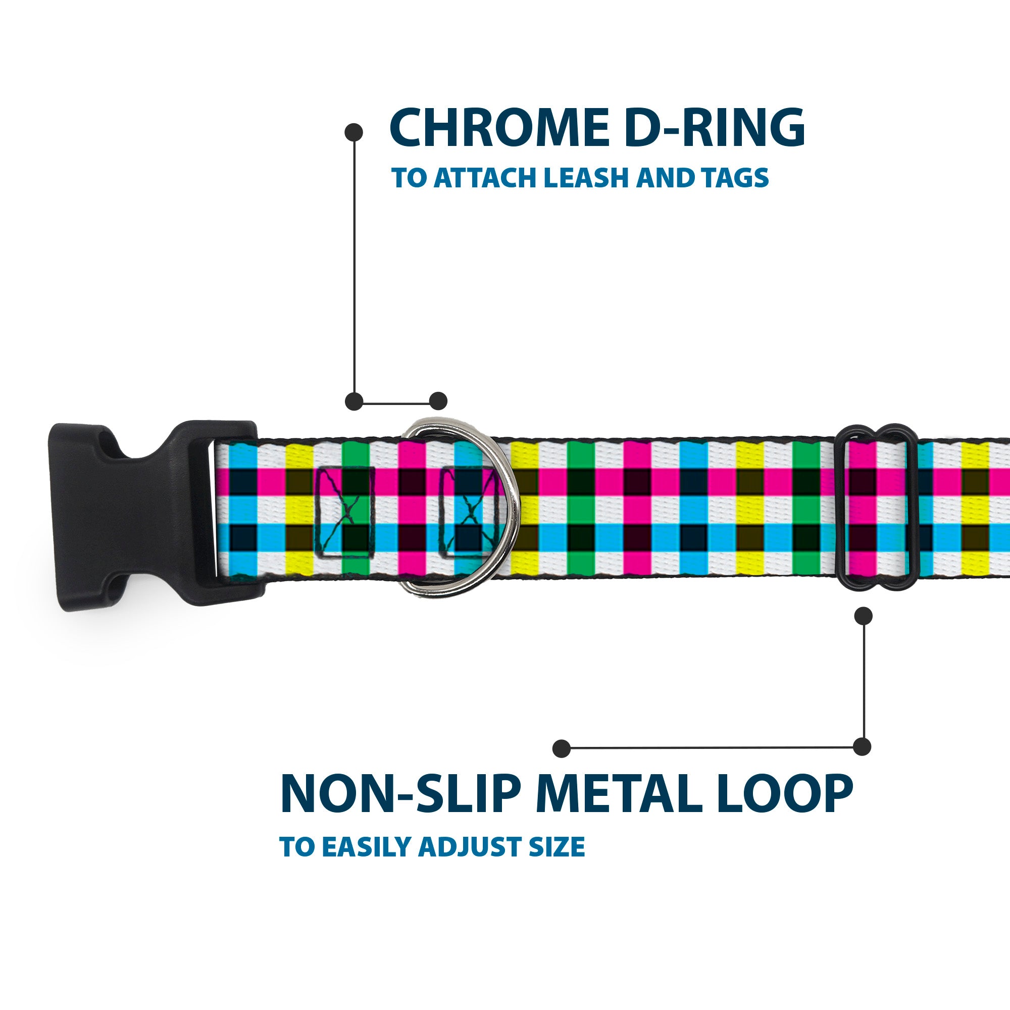 Plastic Clip Collar - Buffalo Plaid White/Multi Color Plastic Clip Collars Buckle-Down