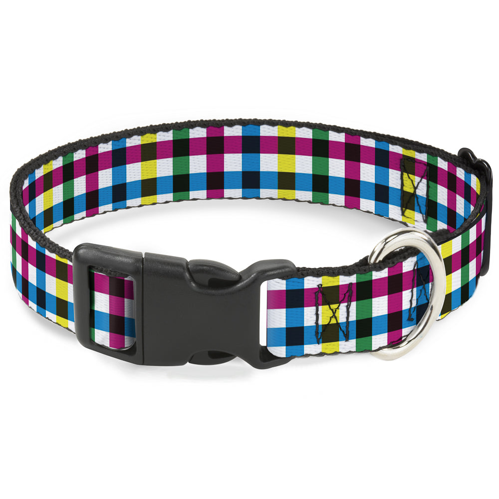 Plastic Clip Collar - Buffalo Plaid White/Multi Color Plastic Clip Collars Buckle-Down