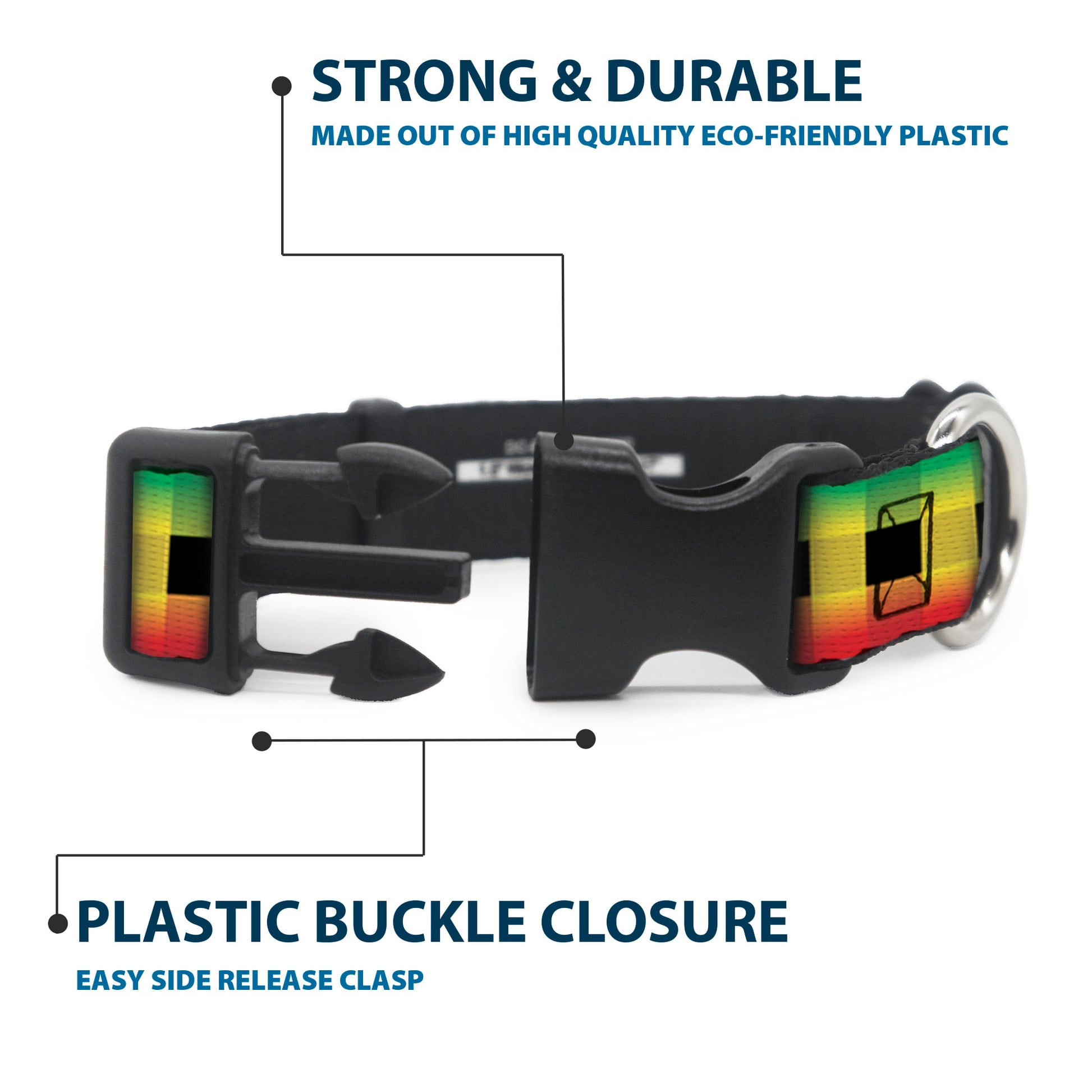 Plastic Clip Collar - Buffalo Plaid Rasta Plastic Clip Collars Buckle-Down