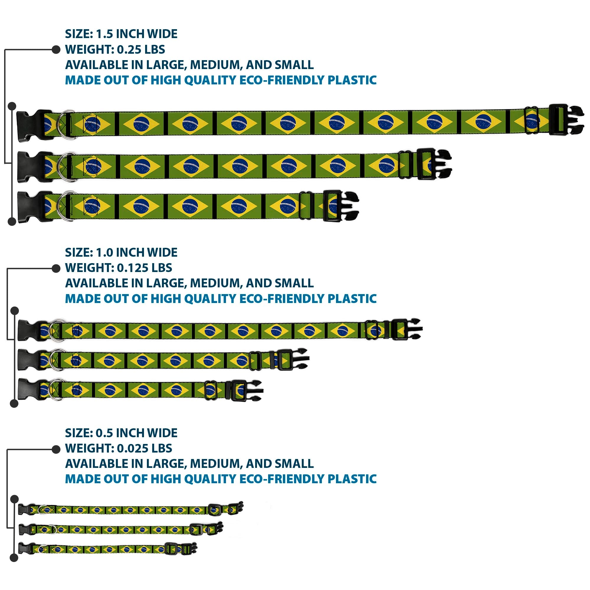 Plastic Clip Collar - Brazil Flags Plastic Clip Collars Buckle-Down