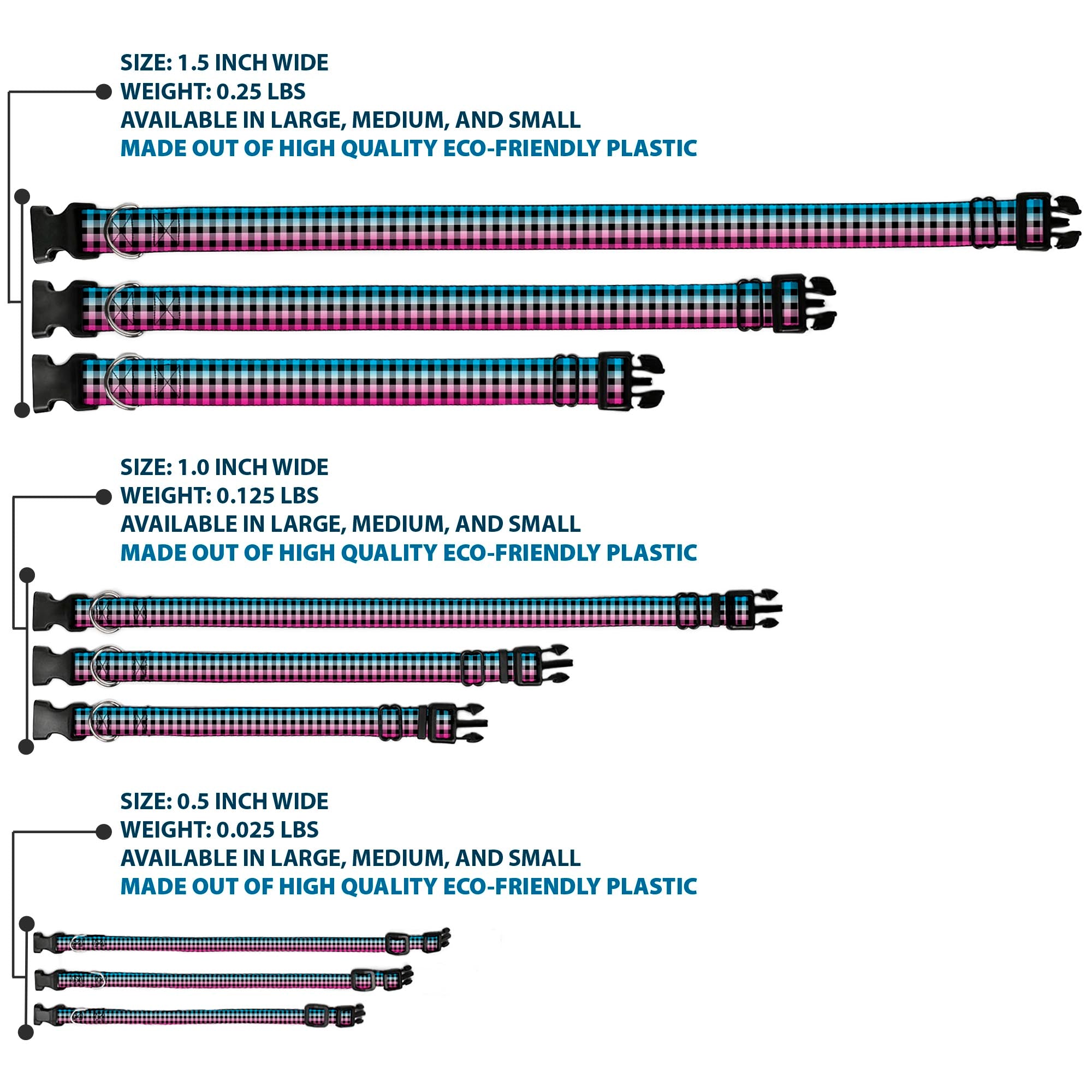 Plastic Clip Collar - Buffalo Plaid Turquoise/Fuchsia Fade Plastic Clip Collars Buckle-Down