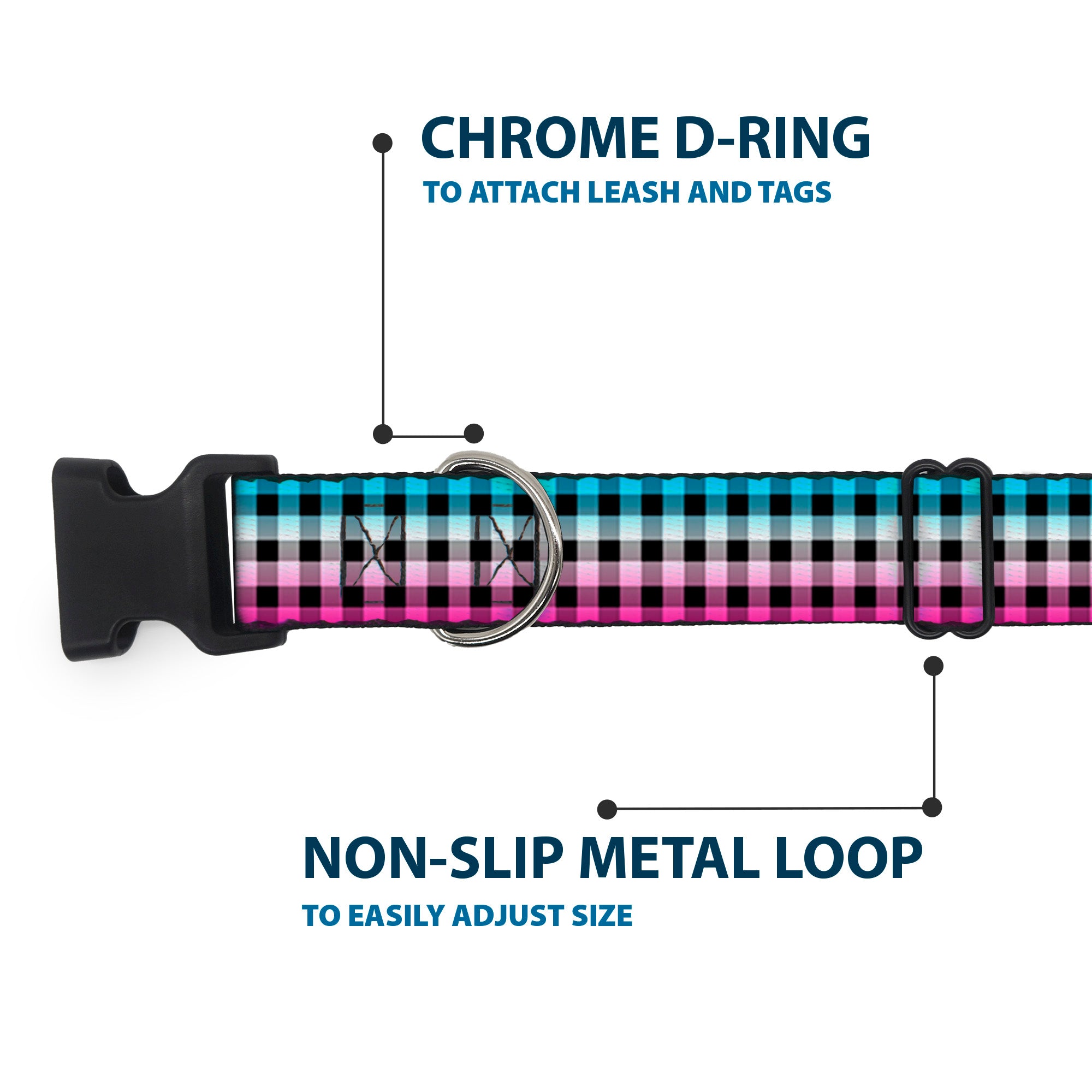 Plastic Clip Collar - Buffalo Plaid Turquoise/Fuchsia Fade Plastic Clip Collars Buckle-Down