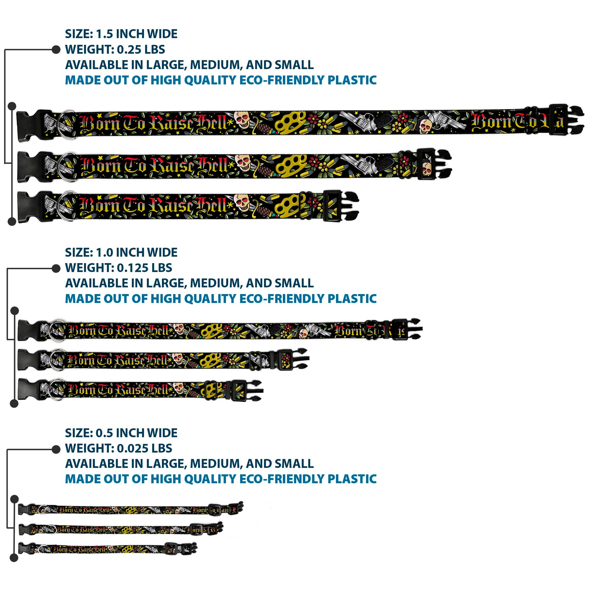 Plastic Clip Collar - Born to Raise Hell Black Plastic Clip Collars Buckle-Down