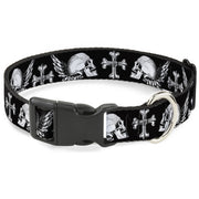 Plastic Clip Collar - BD Skulls w/Wings Black/White Plastic Clip Collars Buckle-Down