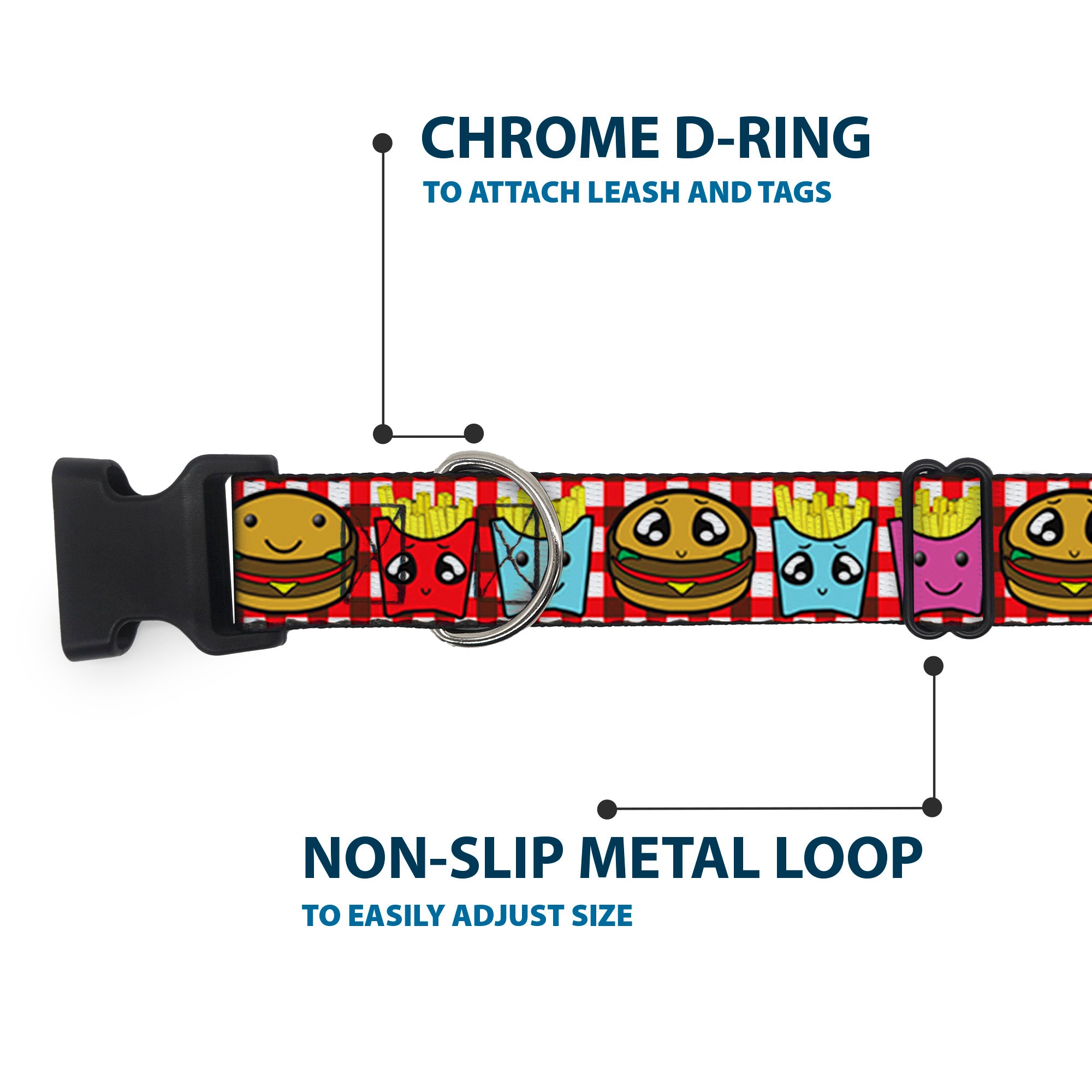 Plastic Clip Collar - Burger & Fries Cartoon Plastic Clip Collars Buckle-Down