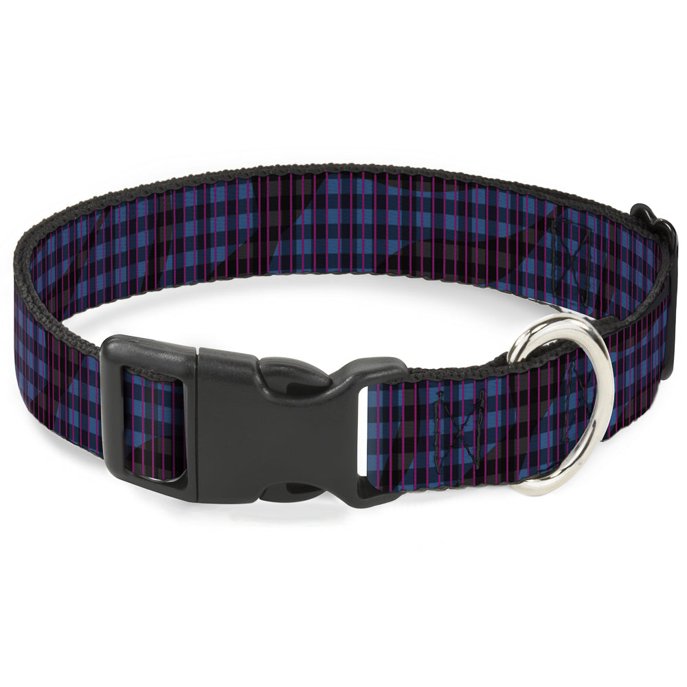 Plastic Clip Collar - Buffalo Plaid Abstract White/Black/Turquoise Plastic Clip Collars Buckle-Down