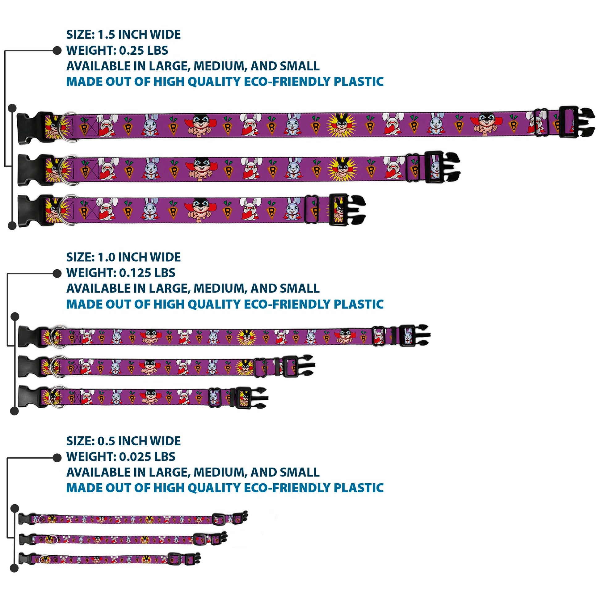 Plastic Clip Collar - Bunny Superhero Purple Plastic Clip Collars Buckle-Down