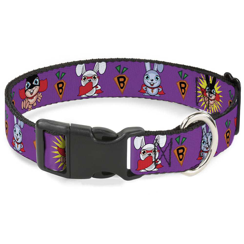 Plastic Clip Collar - Bunny Superhero Purple Plastic Clip Collars Buckle-Down