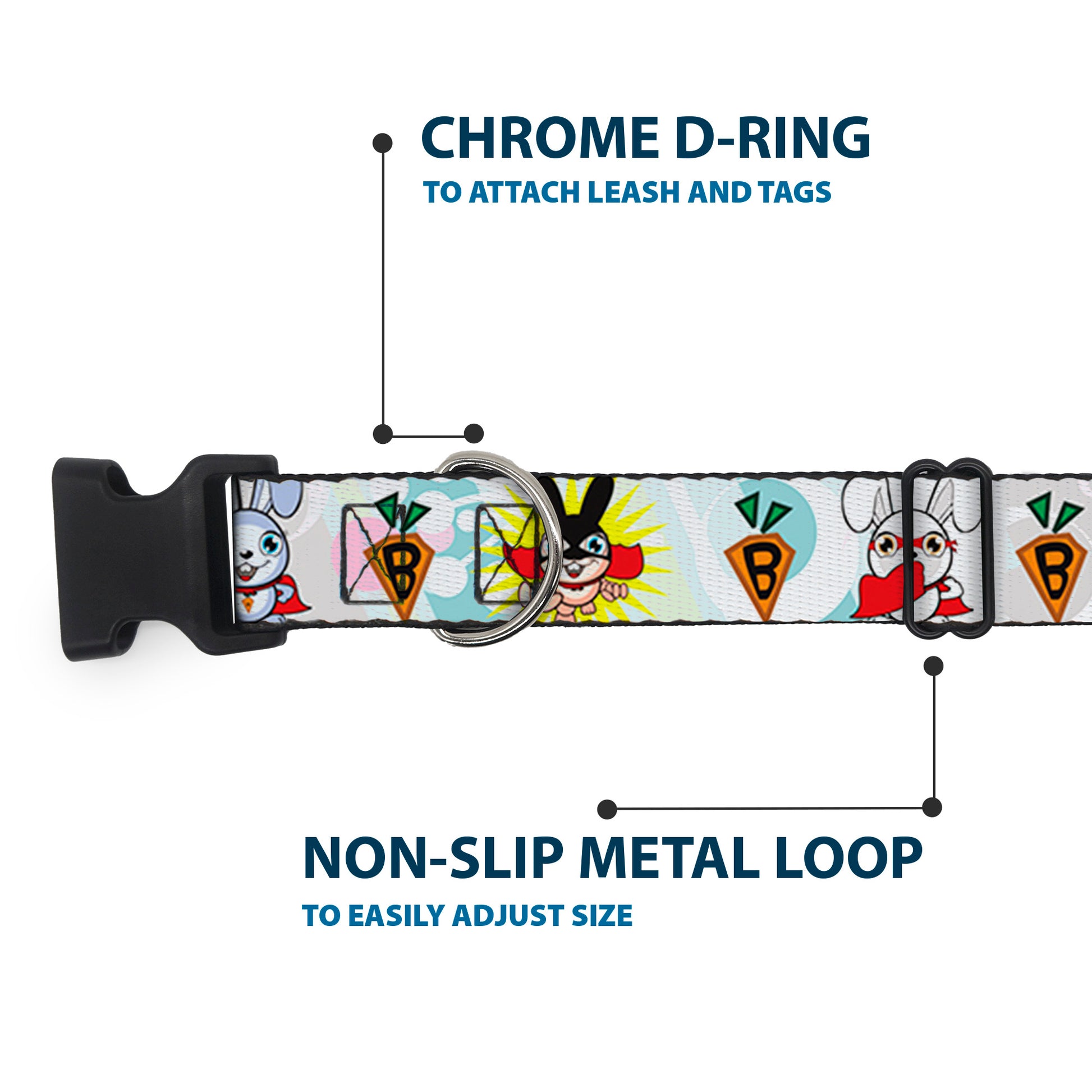 Plastic Clip Collar - Bunny Superhero Multi Pastel Plastic Clip Collars Buckle-Down