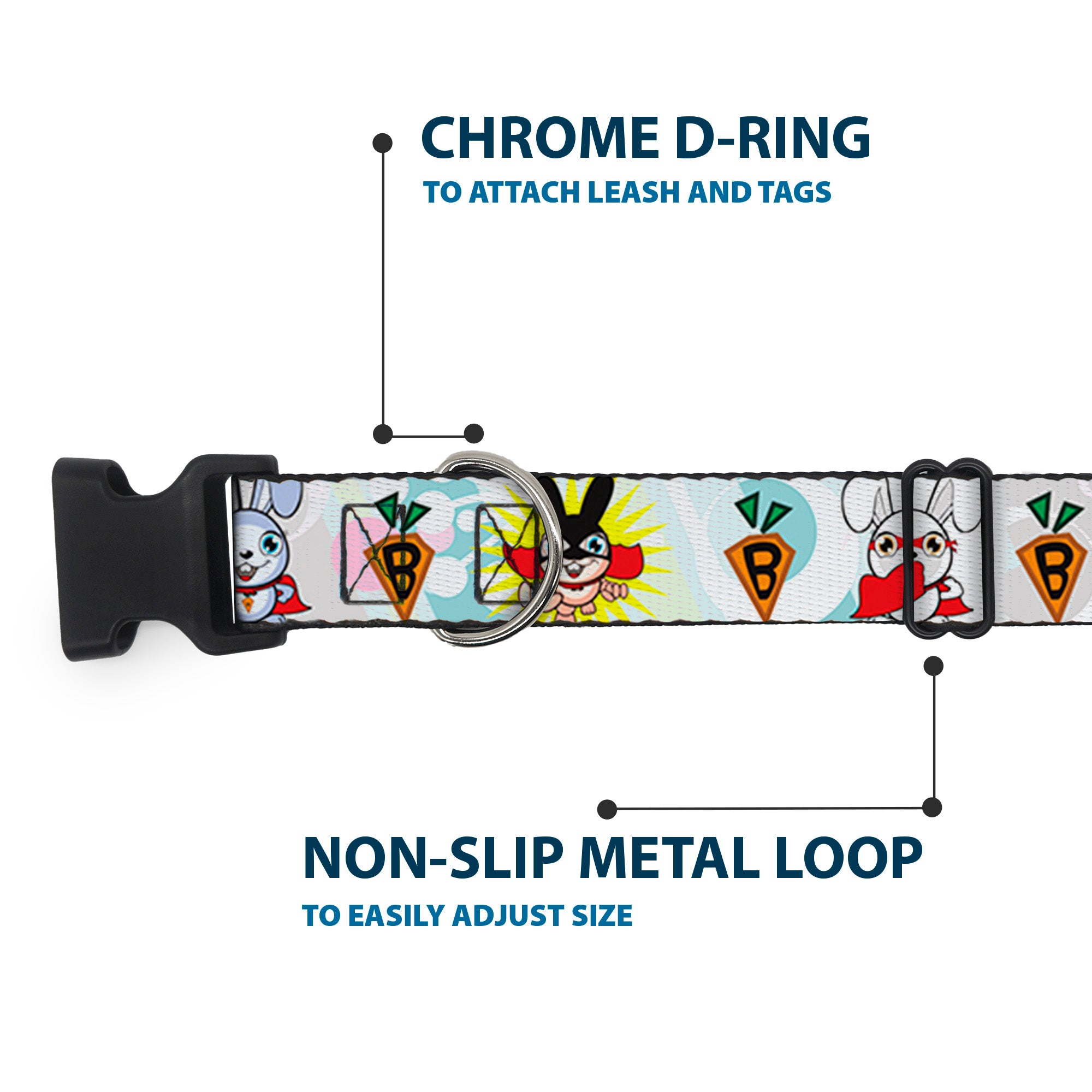 Plastic Clip Collar - Bunny Superhero Multi Pastel Plastic Clip Collars Buckle-Down