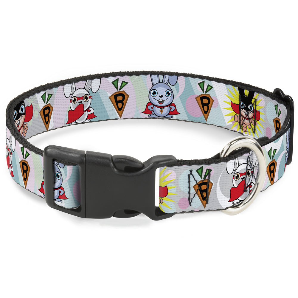 Plastic Clip Collar - Bunny Superhero Multi Pastel Plastic Clip Collars Buckle-Down