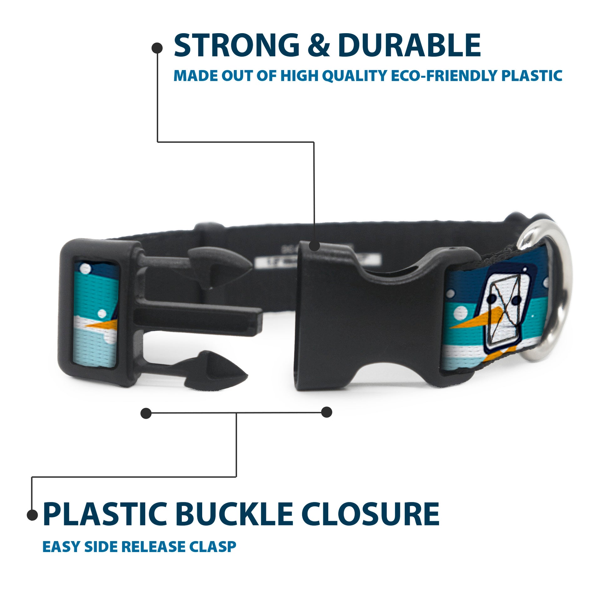 Plastic Clip Collar - Block Penguins Navy Plastic Clip Collars Buckle-Down