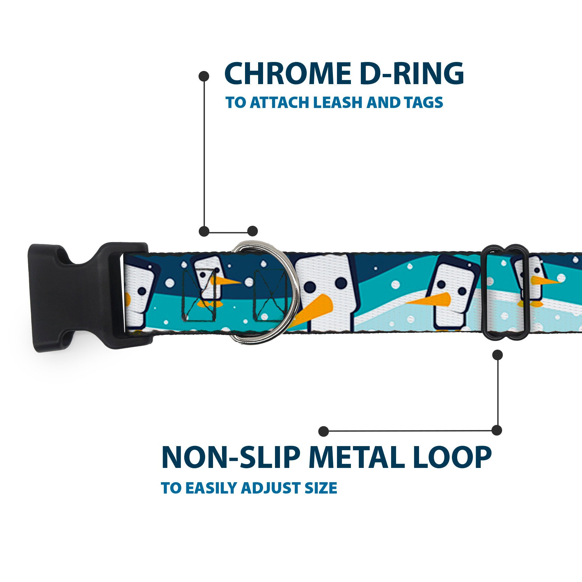 Plastic Clip Collar - Block Penguins Navy Plastic Clip Collars Buckle-Down