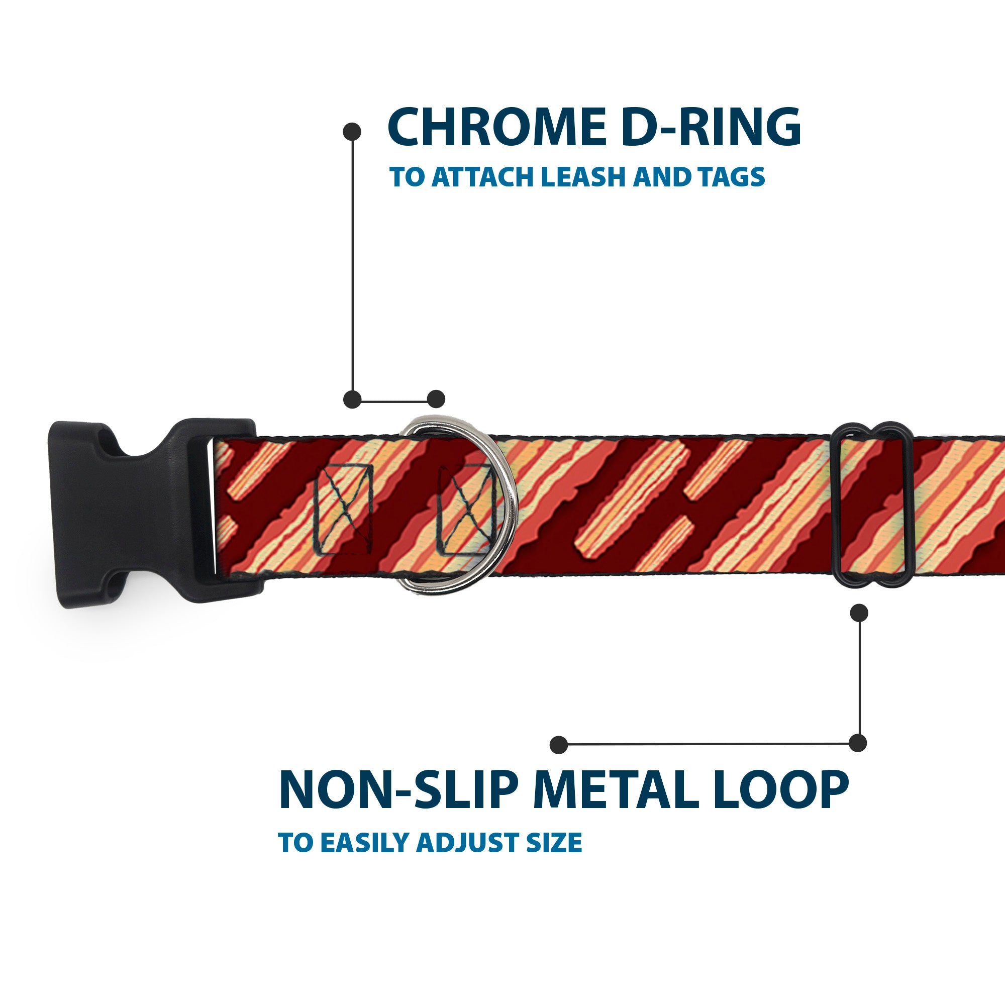 Plastic Clip Collar - Bacon Slices Maroon Plastic Clip Collars Buckle-Down