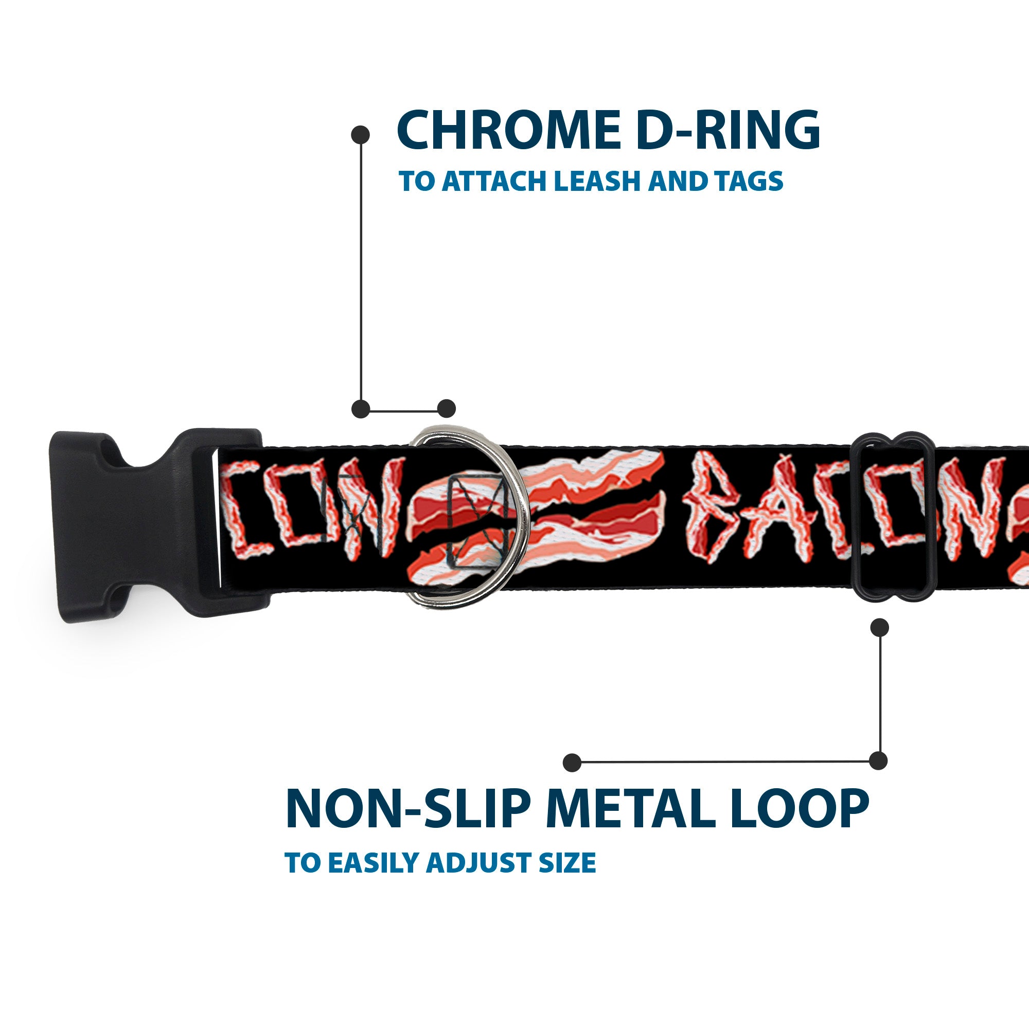 Plastic Clip Collar - Bacon w/Text2 Plastic Clip Collars Buckle-Down