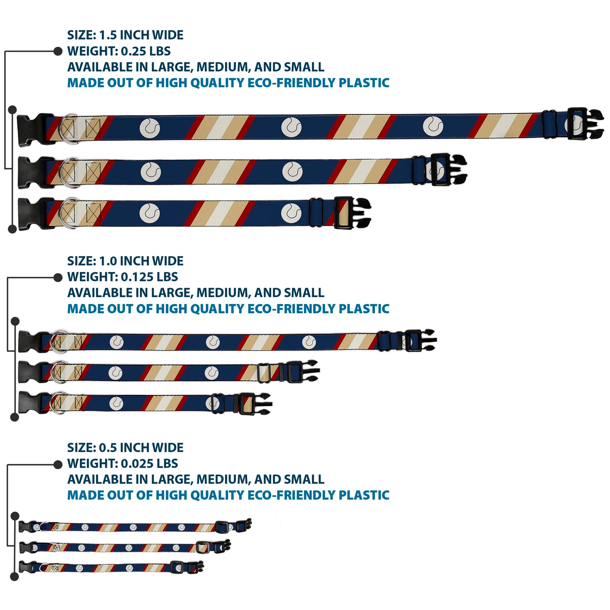 Plastic Clip Collar - Ball/Stripes Tan/Blue/Burgundy Plastic Clip Collars Buckle-Down