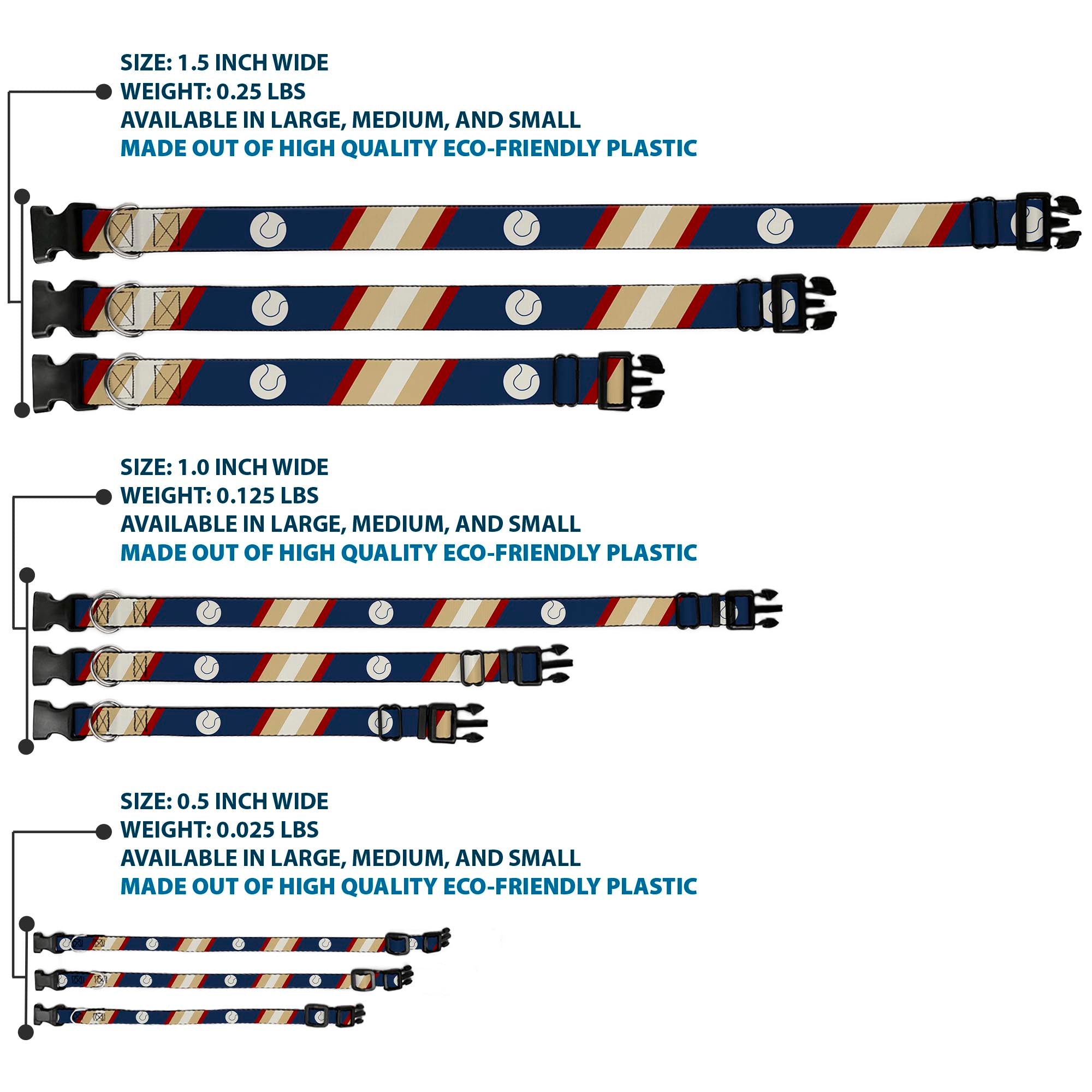 Plastic Clip Collar - Ball/Stripes Tan/Blue/Burgundy Plastic Clip Collars Buckle-Down