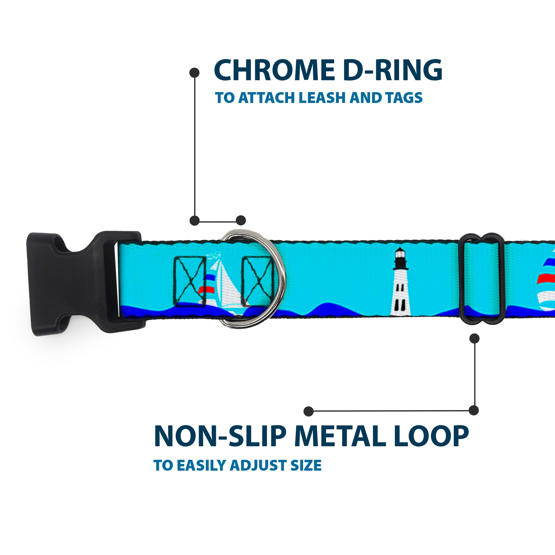Plastic Clip Collar - Boats on the Water Plastic Clip Collars Buckle-Down