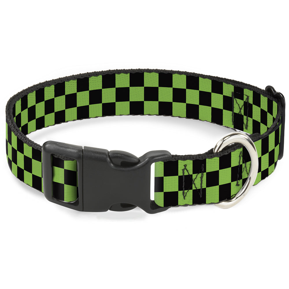 Plastic Clip Collar - Checker Black/Neon Green Plastic Clip Collars Buckle-Down