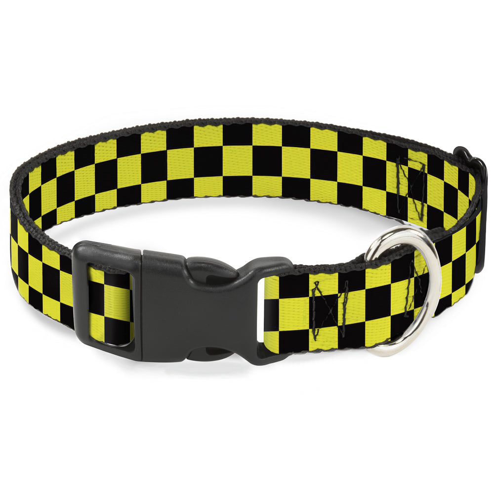 Plastic Clip Collar - Checker Black/Neon Yellow Plastic Clip Collars Buckle-Down